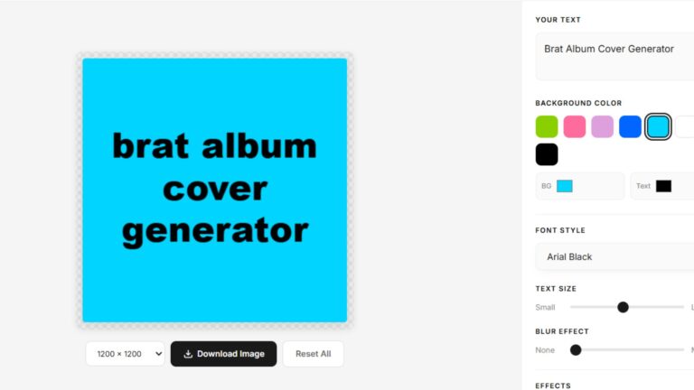 Brat Album Cover Generator interface creating a minimalist album cover
