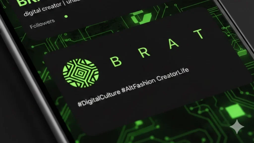 Brat copy paste text used in Instagram bio and TikTok caption mockup