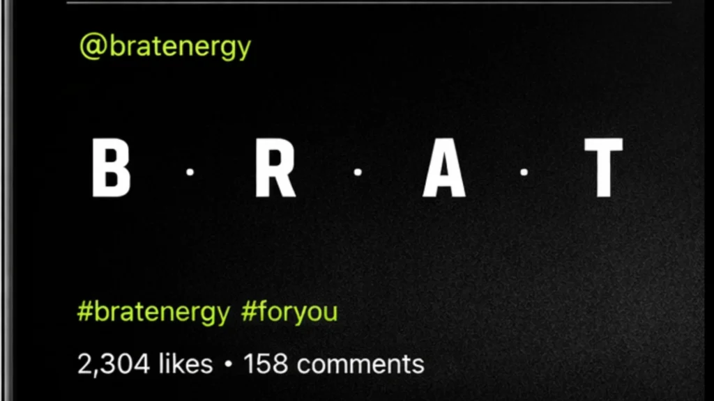 Charli XCX Brat Design Trend: Posters, Memes & Text Style 2 Brat copy paste text used in Instagram bio and TikTok caption preview