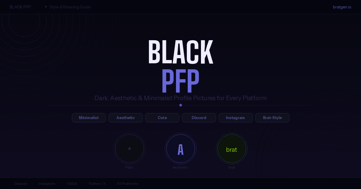 Black pfp aesthetic profile picture styles including dark minimalist, cute, and Brat-inspired designs for Discord and Instagram