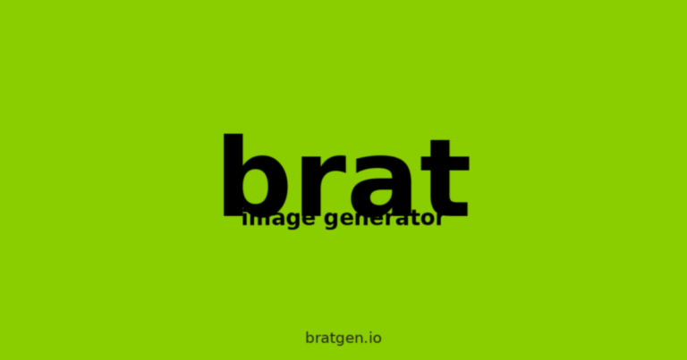 Brat image generator tool on BratGen.io displaying the iconic lime green Charli XCX brat aesthetic with bold lowercase text
