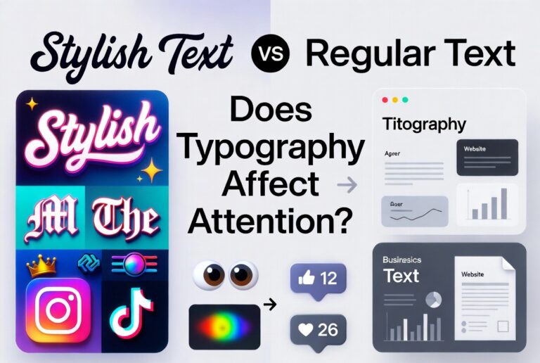 Stylish text vs regular text comparison showing typography impact on attention, readability, engagement, and visual appeal in digital content.