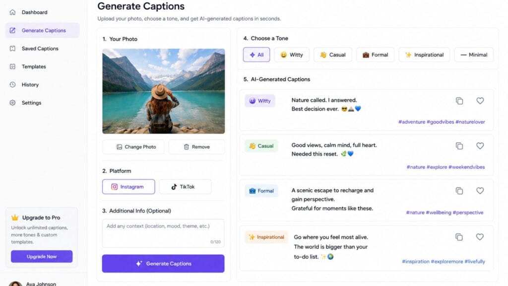 8 Best AI Caption Generators for Instagram and TikTok 3 AI caption generator comparing witty casual and formal caption tones
