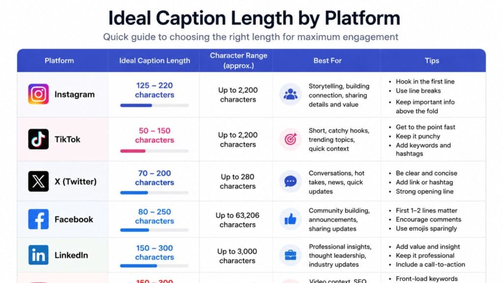 8 Best AI Caption Generators for Instagram and TikTok 2 AI caption generator platform caption length comparison chart