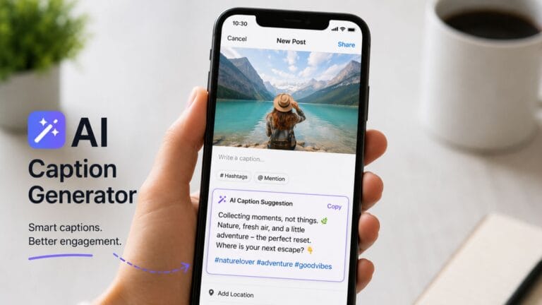 AI caption generator suggestion shown on an Instagram post draft