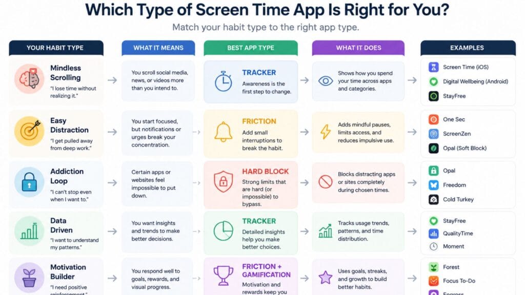 Best screen time apps decision chart by habit type