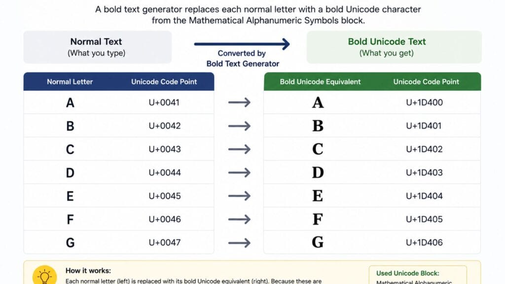 Bold text generator Unicode character mapping example