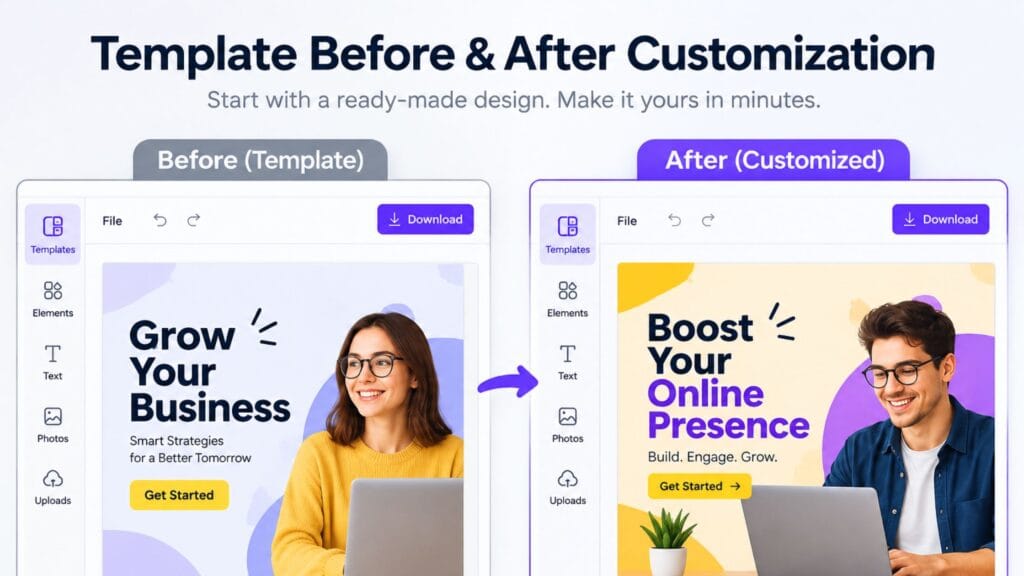 Free design tool template customization example for beginners