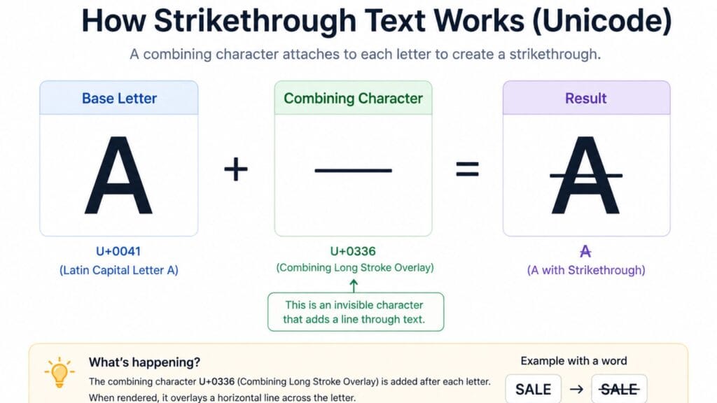 Strikethrough Text Generator: Best Free Tools in 2026 2 Strikethrough text generator Unicode combining character example