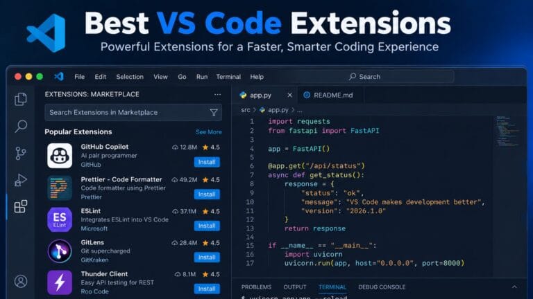 best VS Code extensions marketplace panel in a code editor