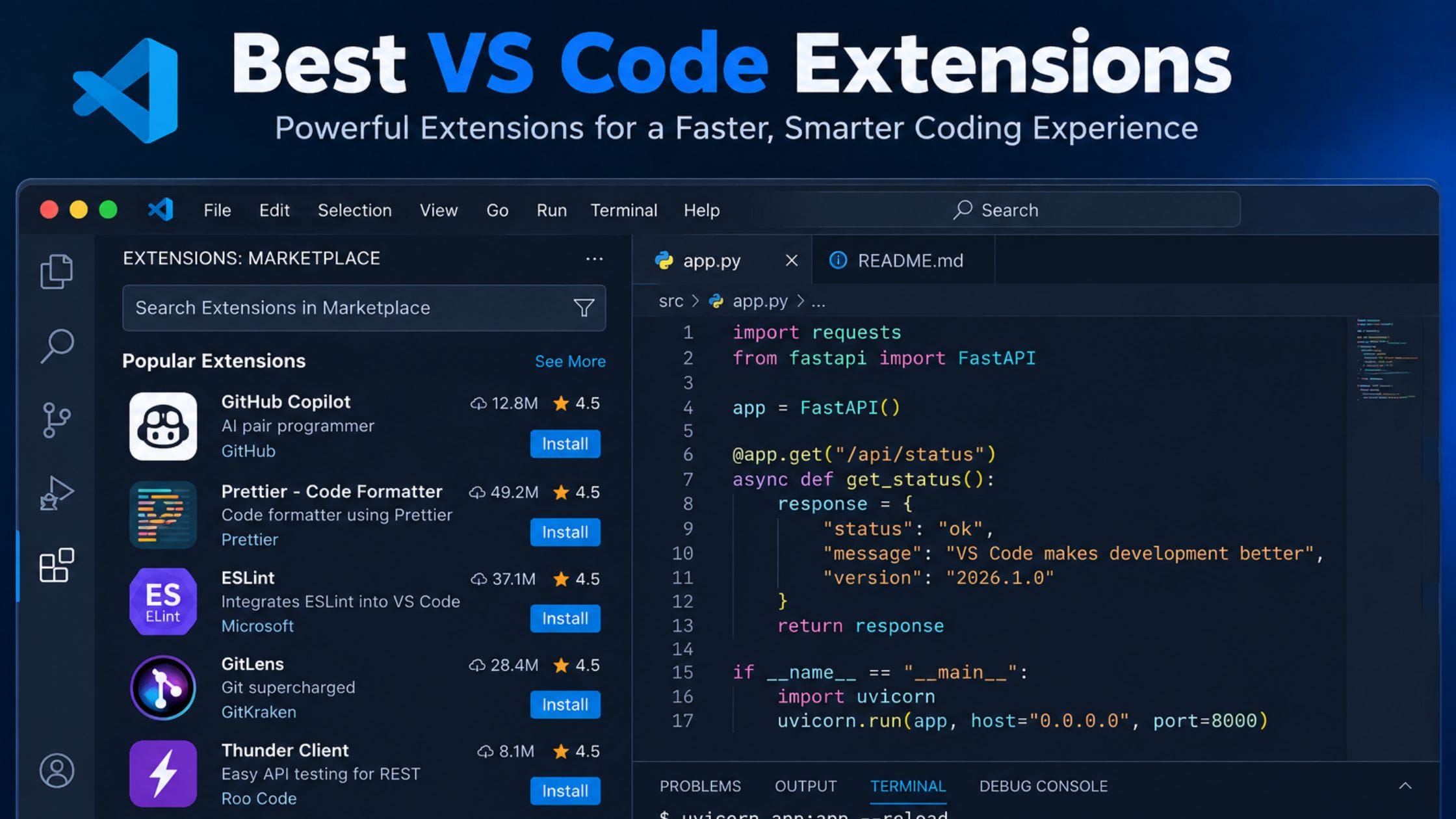 12 Best VS Code Extensions for Developers in 2026 1 best VS Code extensions marketplace panel in a code editor