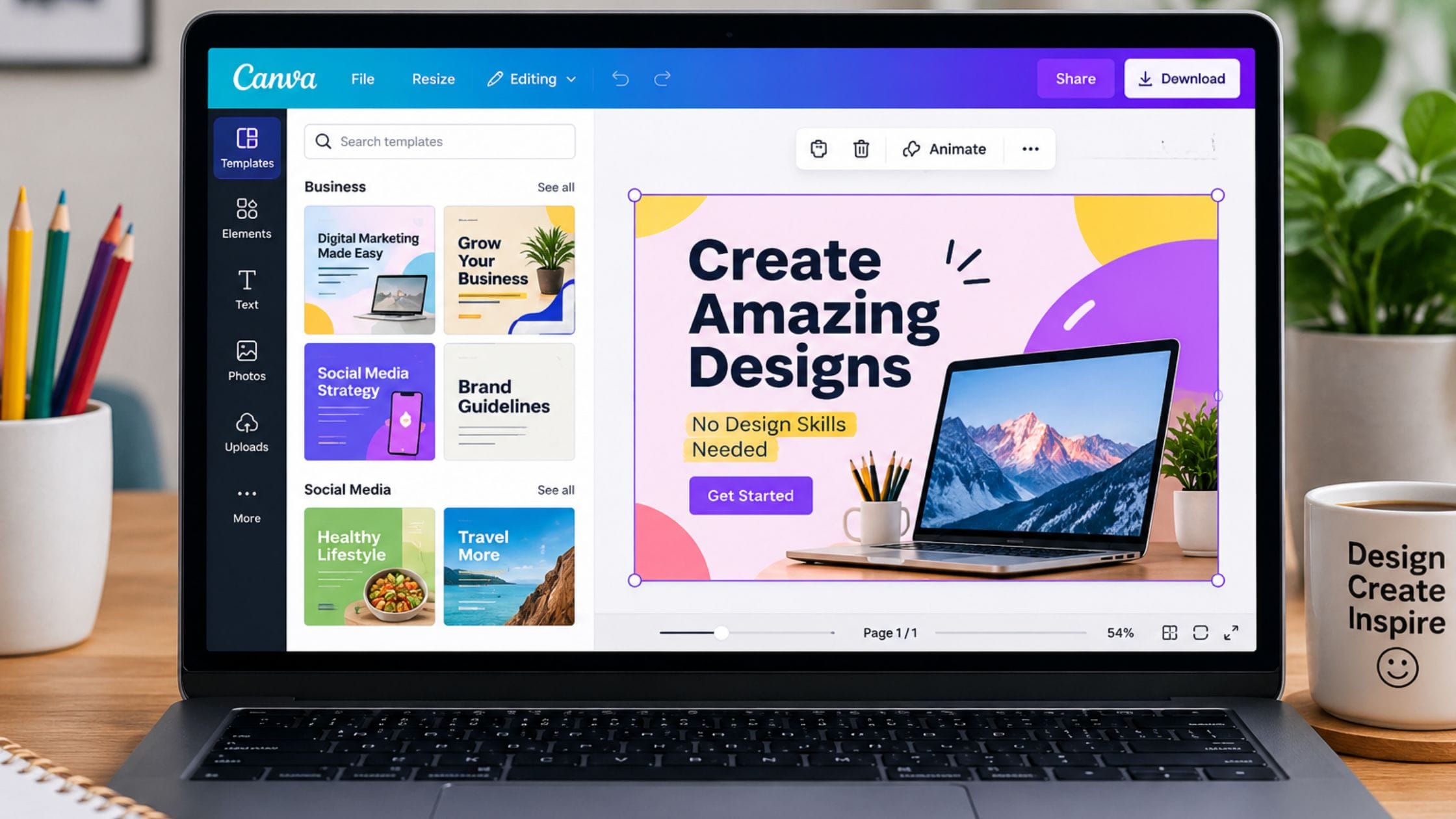 Best free design tools for non-designers shown on a laptop screen