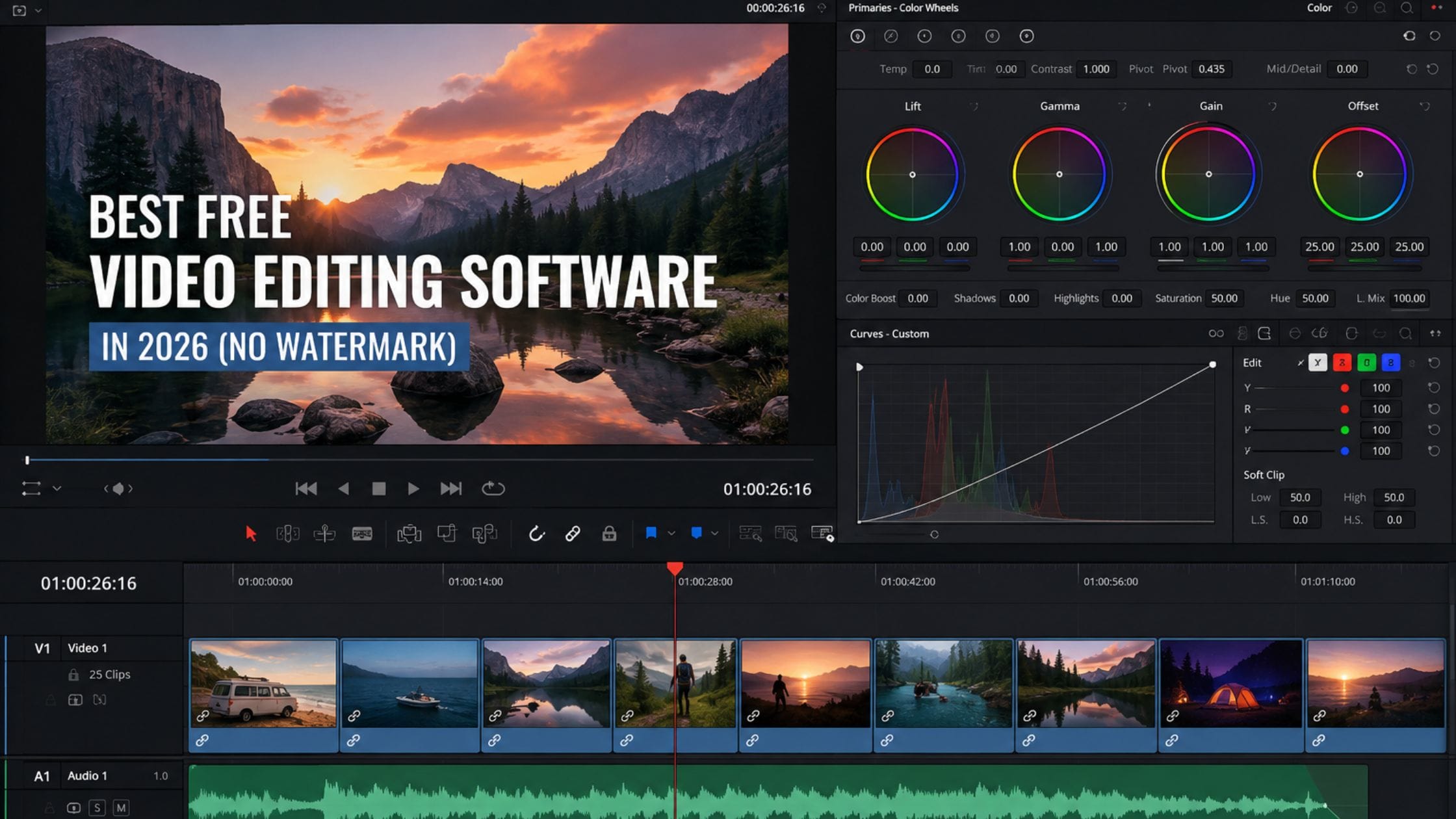 best free video editing software timeline and color grading view