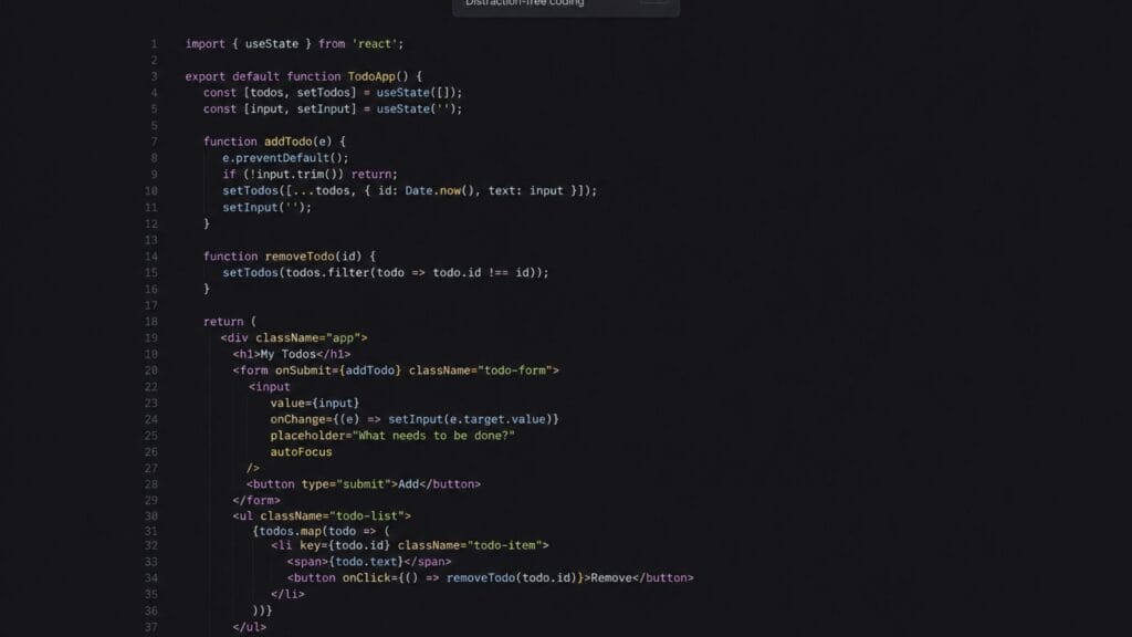 coding editor focus mode for a distraction free coding environment