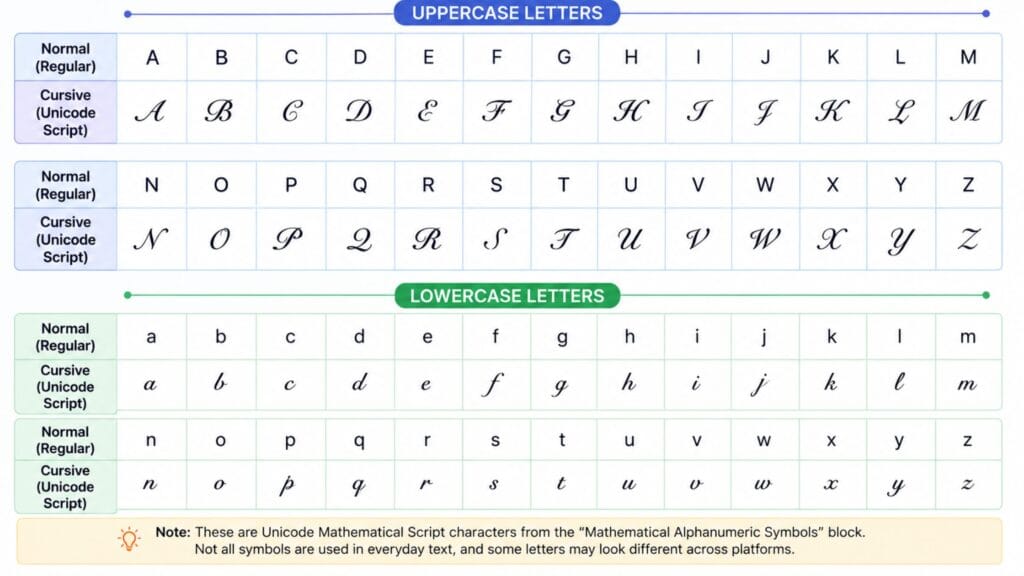 Cursive Font Generator: Best Free Script Text Tools 2026 2 cursive font generator Unicode character mapping example