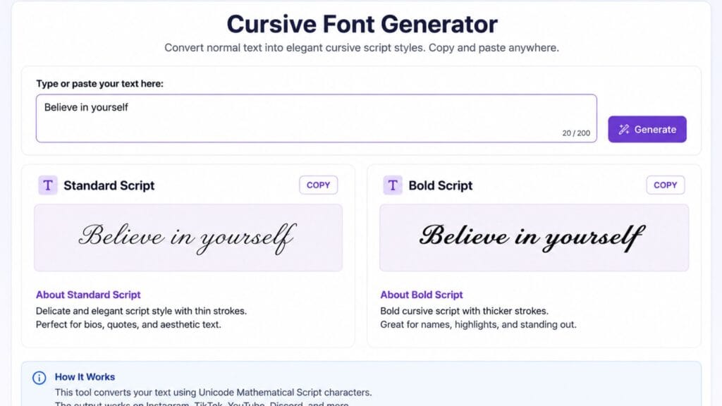 Cursive Font Generator: Best Free Script Text Tools 2026 3 cursive font generator comparing standard and bold script styles