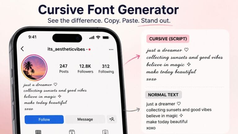 cursive font generator example shown in an Instagram bio
