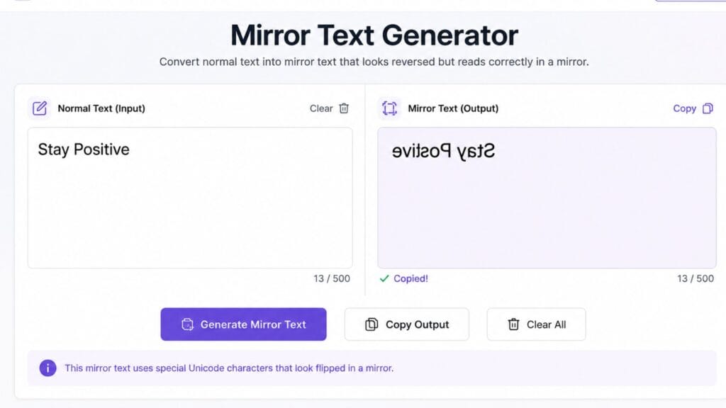 Mirror Text Generator: How It Works and Best Tools 2 mirror text generator comparing normal and flipped text output