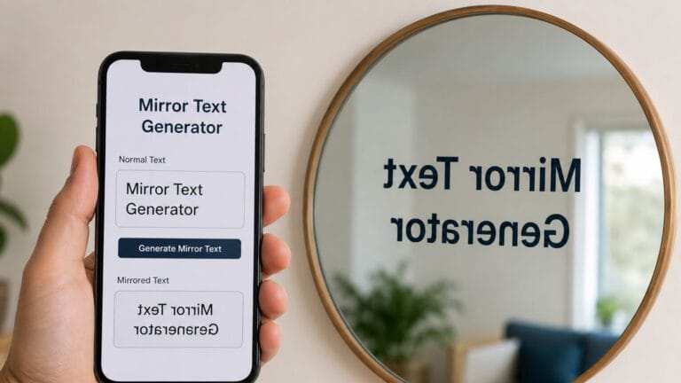 mirror text generator example shown next to a real mirror