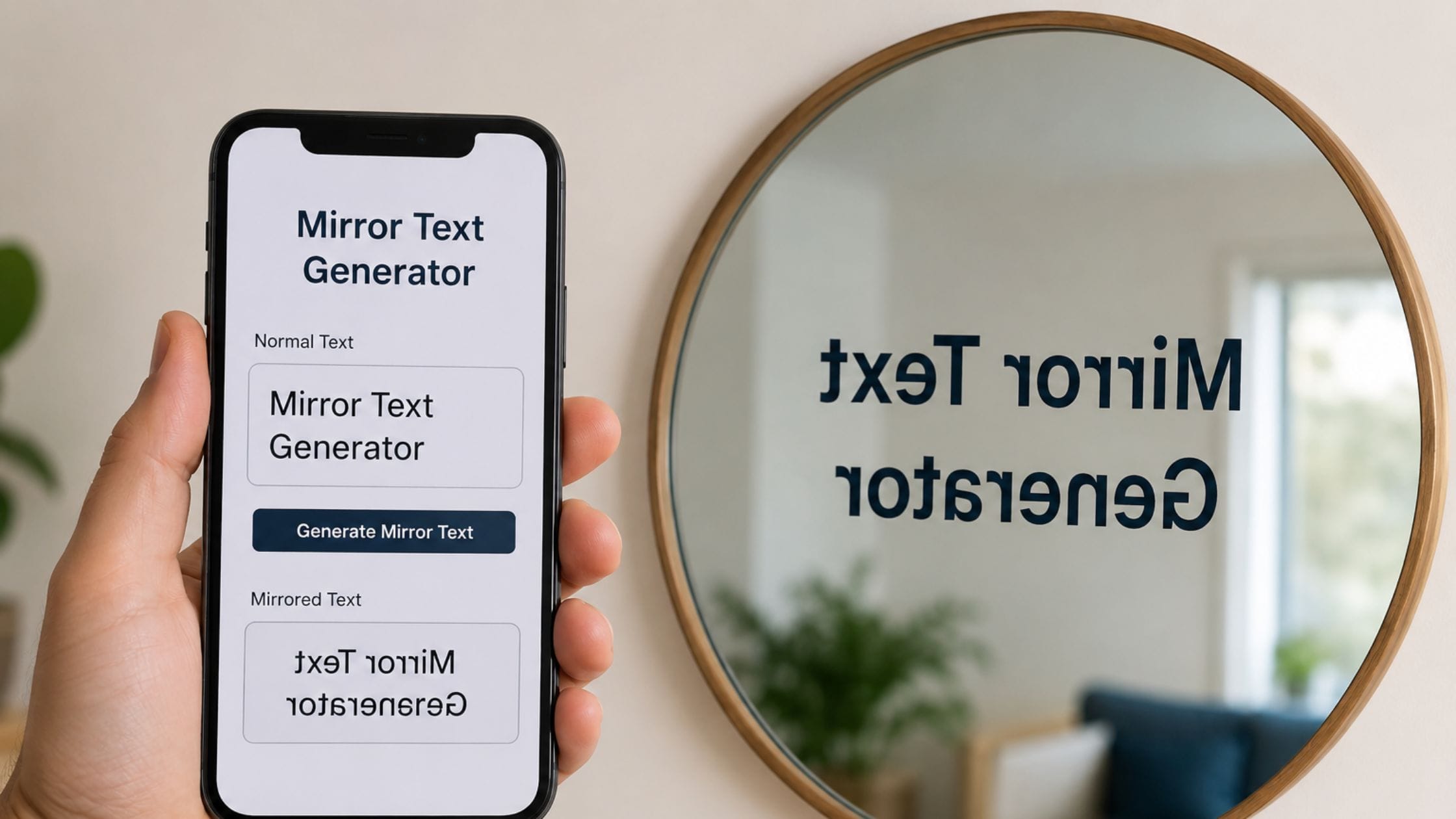 Mirror Text Generator: How It Works and Best Tools 1 mirror text generator example shown next to a real mirror