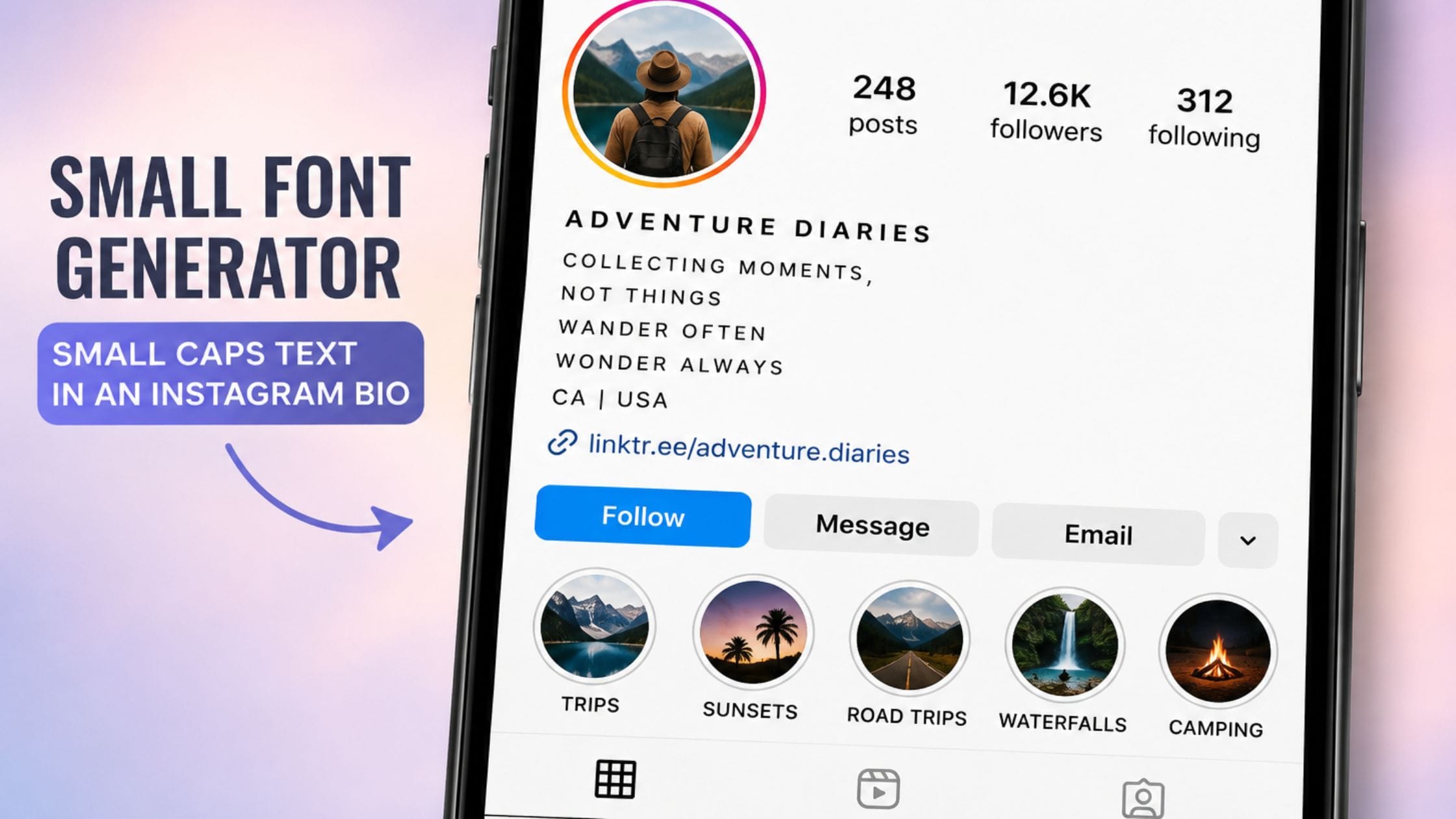 small font generator small caps text shown in an Instagram bio