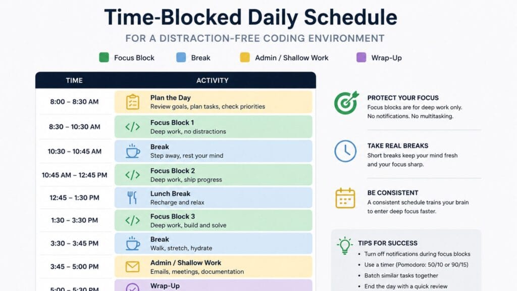 time blocking schedule for a distraction-free coding environment