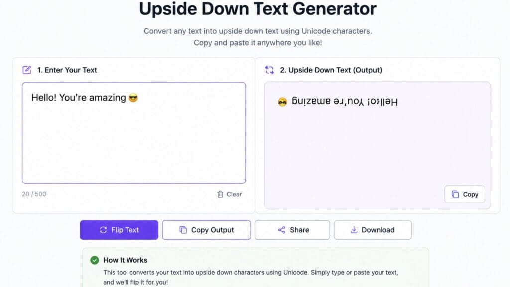 upside down text generator comparing normal and rotated text output