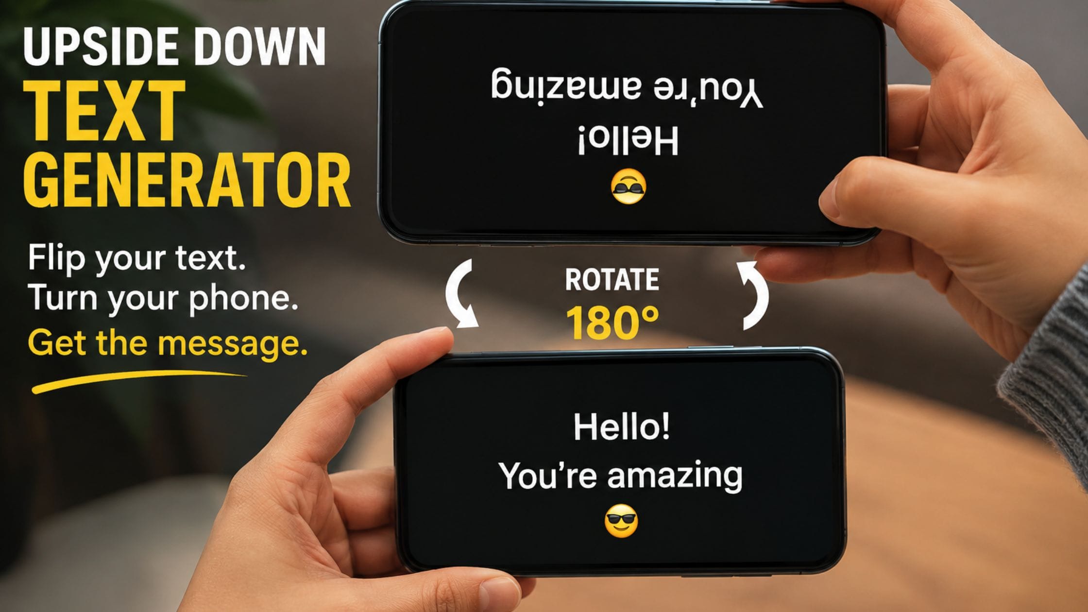 upside down text generator example shown on a rotated phone screen