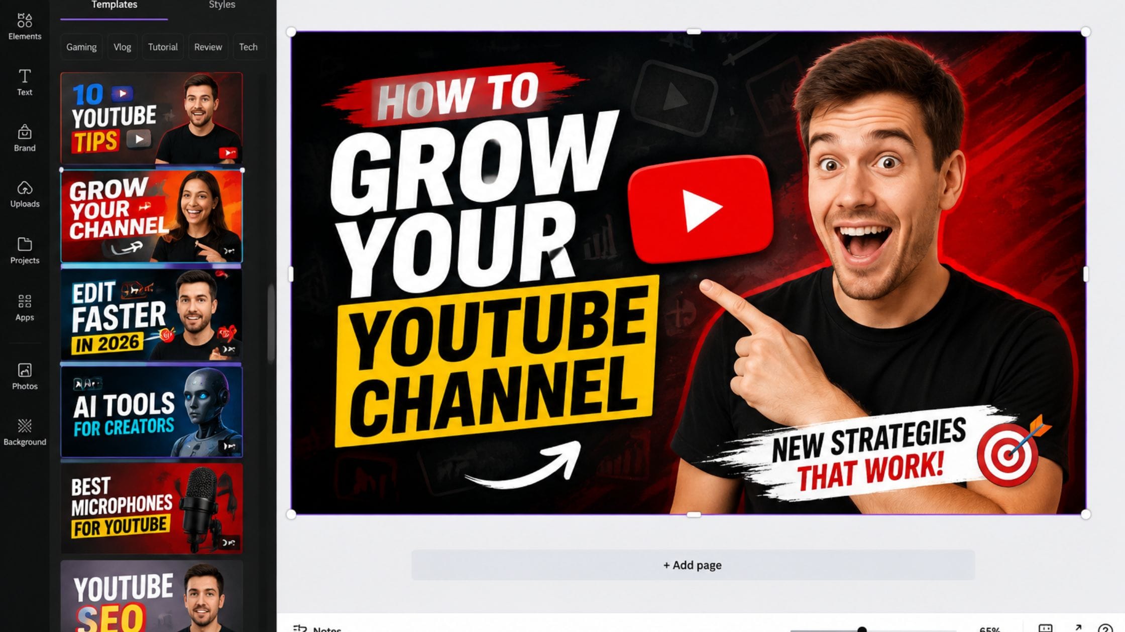 YouTube thumbnail maker editing a video preview image