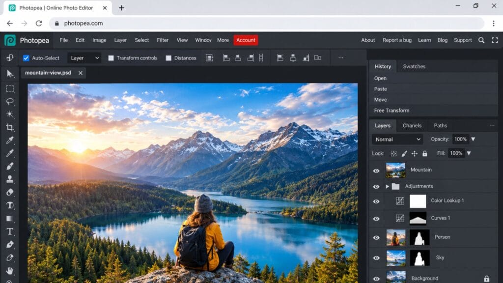 best free photo editing software running in a browser tab